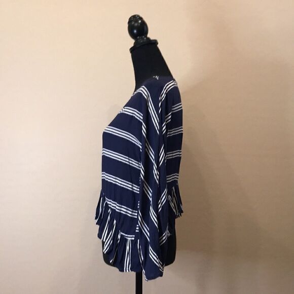 Zara Premium Denim Collection High Low Viscose Navy and White Stripe Top Size S - Picture 12 of 16